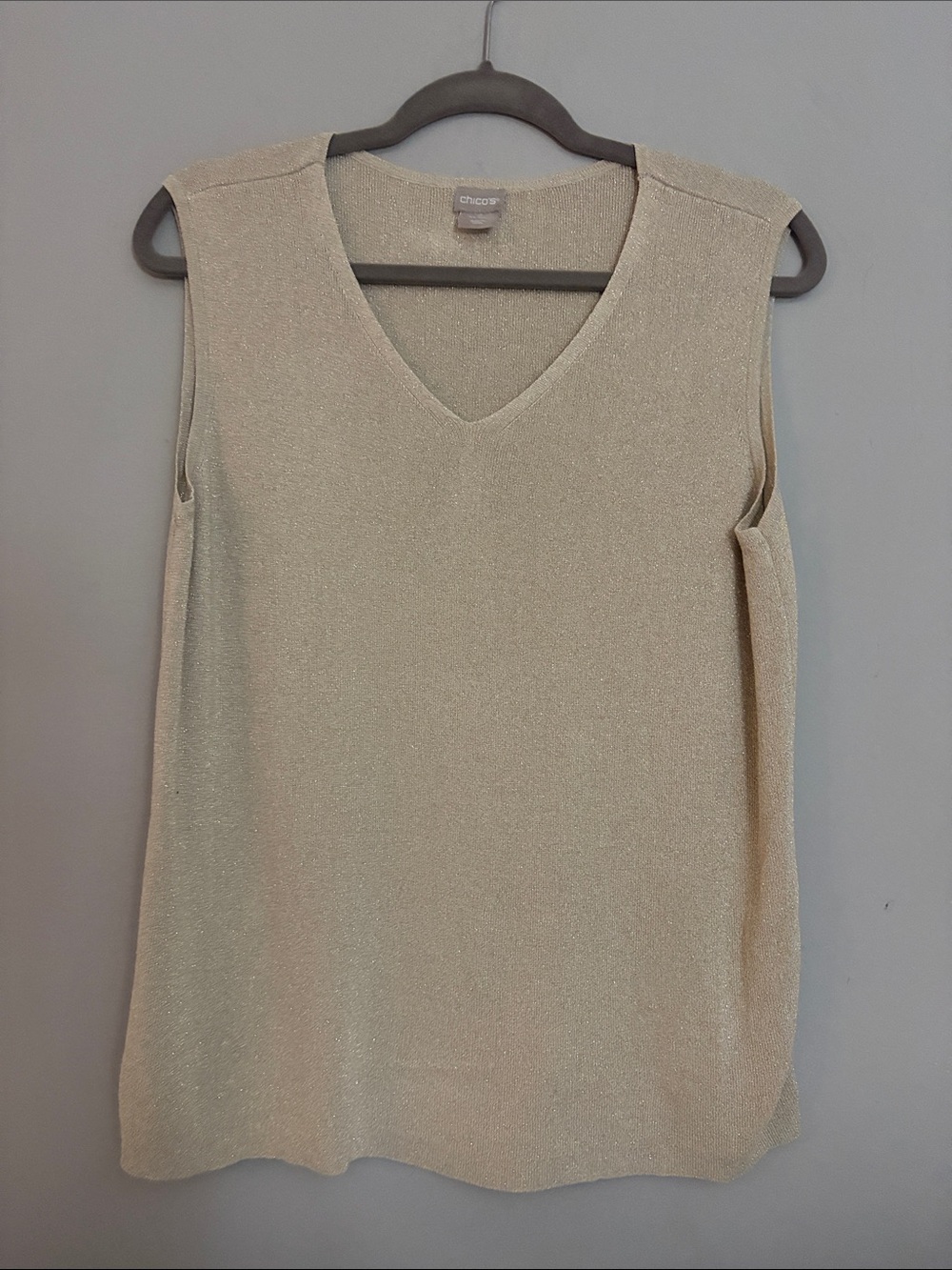 Chico's Metallic Cream V-Neck Sleeveless Tank